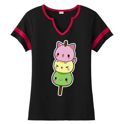 Cute Kitty Dango Ice Cream Cone Ladies Halftime Notch Neck Tee