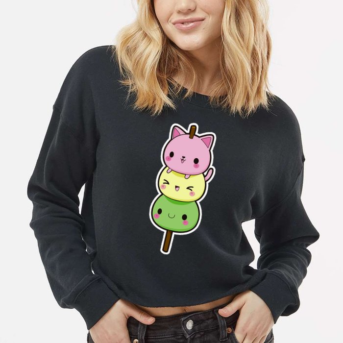 Cute Kitty Dango Ice Cream Cone Cropped Pullover Crew