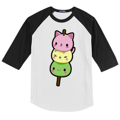 Cute Kitty Dango Ice Cream Cone Kids Colorblock Raglan Jersey