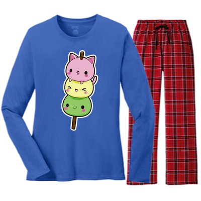 Cute Kitty Dango Ice Cream Cone Women's Long Sleeve Flannel Pajama Set 