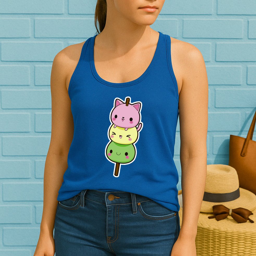 Cute Kitty Dango Ice Cream Cone Womens Tank Top