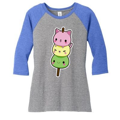 Cute Kitty Dango Ice Cream Cone Women's Tri-Blend 3/4-Sleeve Raglan Shirt