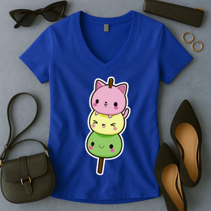 Cute Kitty Dango Ice Cream Cone Women's V-Neck T-Shirt