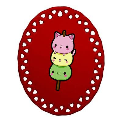 Cute Kitty Dango Ice Cream Cone Ceramic Oval Ornament