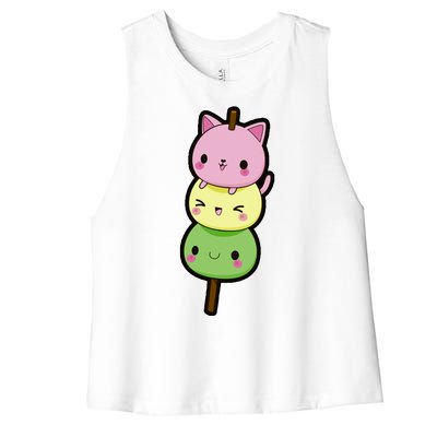 Cute Kitty Dango Ice Cream Cone Women's Racerback Cropped Tank