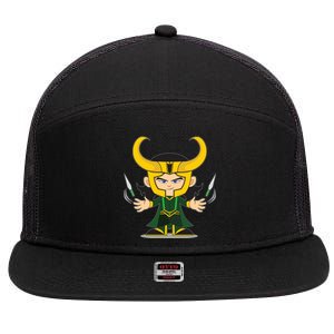 Cute Knives Cartoon Person God of Mischief 7 Panel Mesh Trucker Snapback Hat