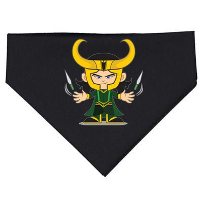 Cute Knives Cartoon Person God of Mischief USA-Made Doggie Bandana