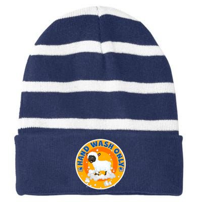 Cute Lamb Sheep Hand Wash Only Striped Beanie with Solid Band