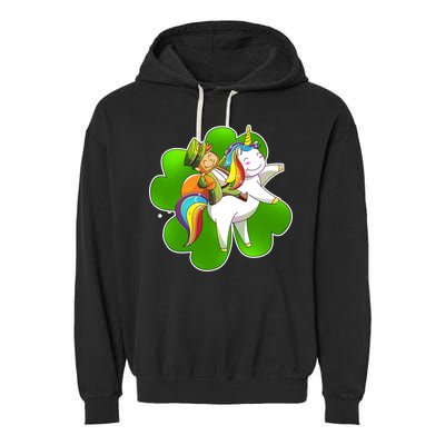 Cute Leprechaun Riding Unicorn Garment-Dyed Fleece Hoodie