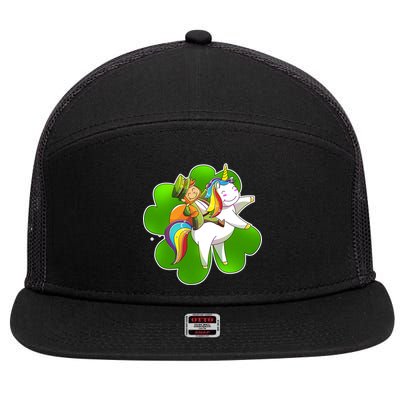 Cute Leprechaun Riding Unicorn 7 Panel Mesh Trucker Snapback Hat