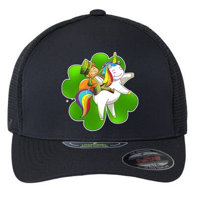 Cute Leprechaun Riding Unicorn Flexfit Unipanel Trucker Cap