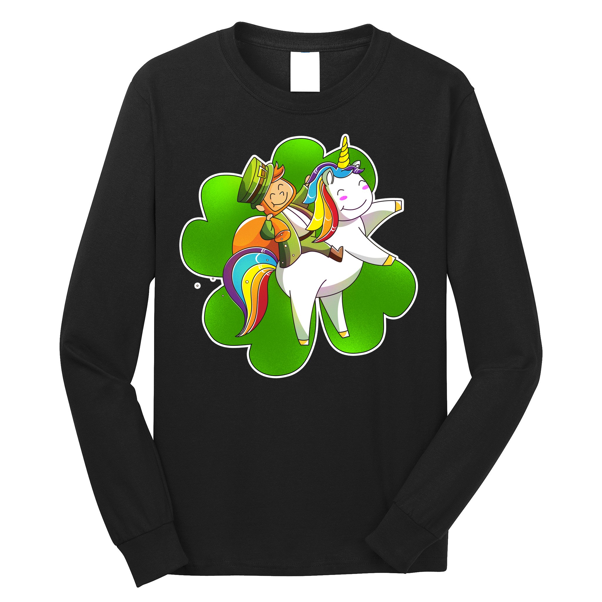 Cute Leprechaun Riding Unicorn Long Sleeve Shirt