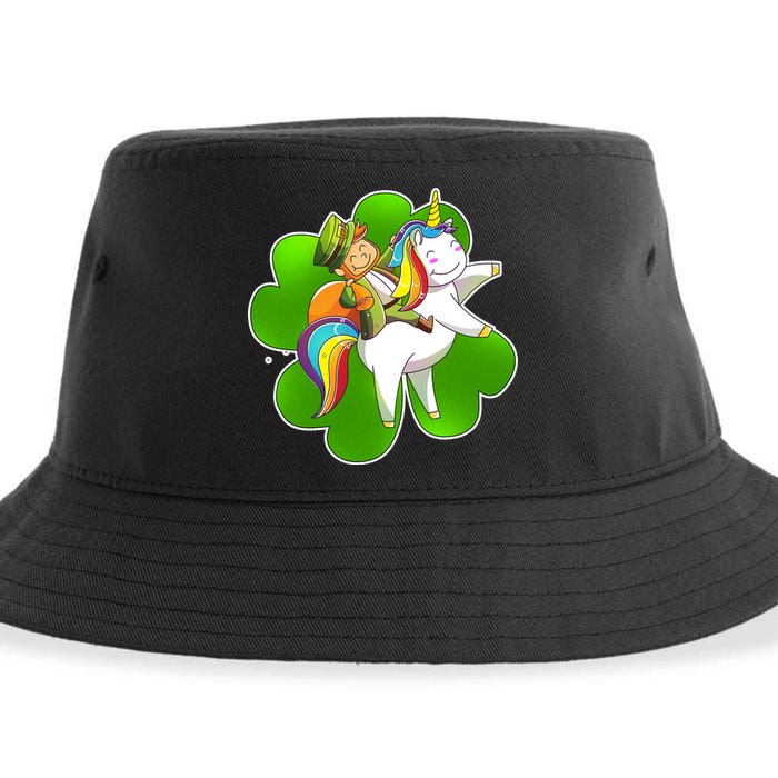 Cute Leprechaun Riding Unicorn Sustainable Bucket Hat