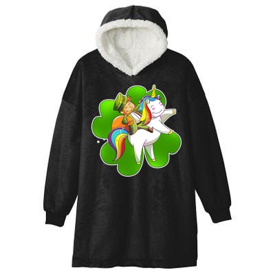 Cute Leprechaun Riding Unicorn Hooded Wearable Blanket