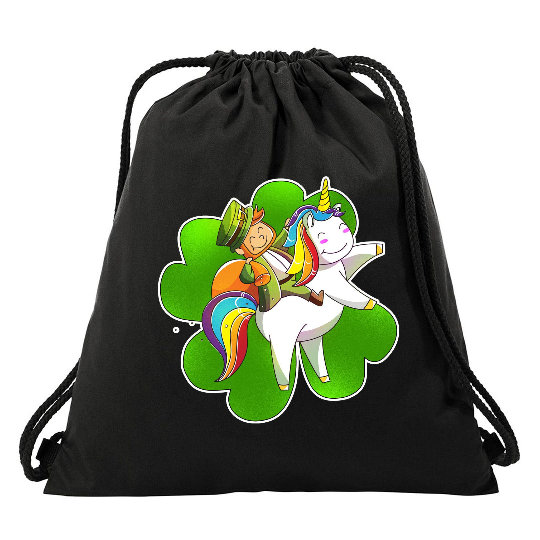 Cute Leprechaun Riding Unicorn Drawstring Bag