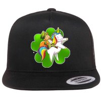 Cute Leprechaun Riding Unicorn Flat Bill Trucker Hat