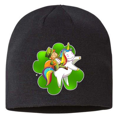 Cute Leprechaun Riding Unicorn Sustainable Beanie