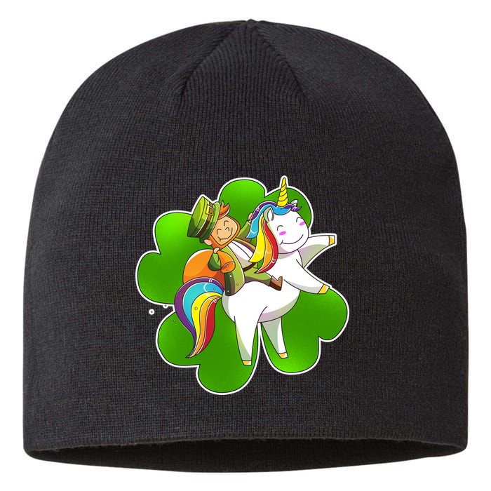 Cute Leprechaun Riding Unicorn Sustainable Beanie