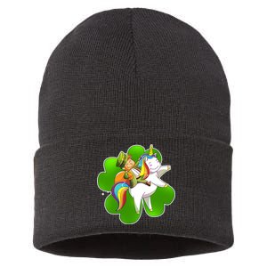 Cute Leprechaun Riding Unicorn Sustainable Knit Beanie