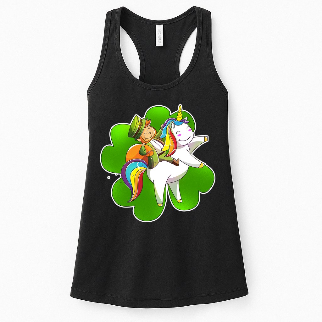 Cute Leprechaun Riding Unicorn Womens Tank Top