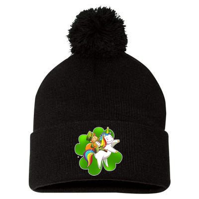 Cute Leprechaun Riding Unicorn Pom Pom 12in Knit Beanie