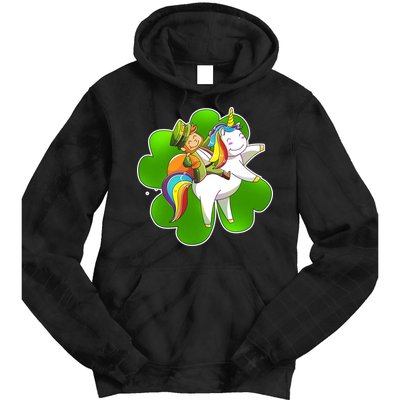 Cute Leprechaun Riding Unicorn Tie Dye Hoodie