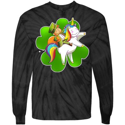 Cute Leprechaun Riding Unicorn Tie-Dye Long Sleeve Shirt