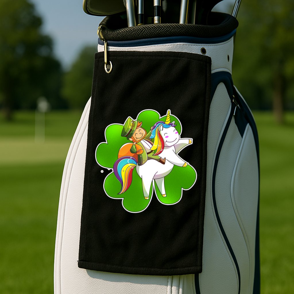 Cute Leprechaun Riding Unicorn Golf Towel