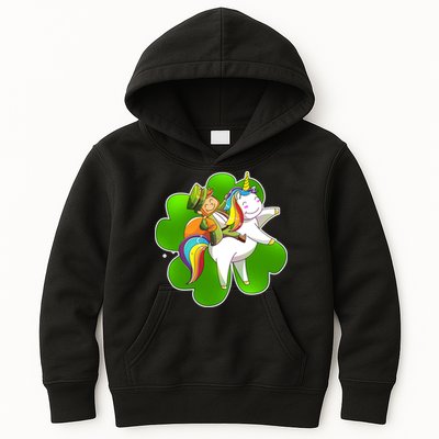 Cute Leprechaun Riding Unicorn Kids Hoodie