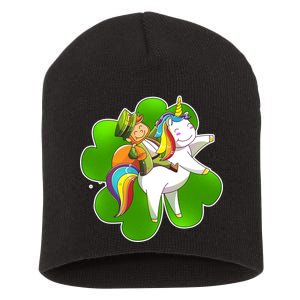 Cute Leprechaun Riding Unicorn Short Acrylic Beanie