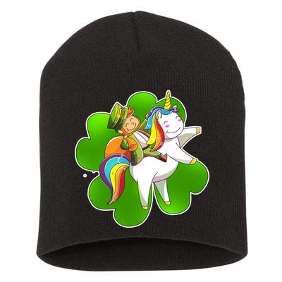 Cute Leprechaun Riding Unicorn Short Acrylic Beanie