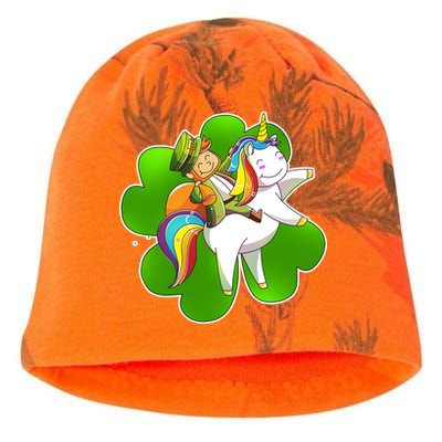 Cute Leprechaun Riding Unicorn Kati - Camo Knit Beanie