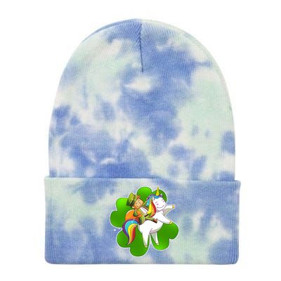 Cute Leprechaun Riding Unicorn Tie Dye 12in Knit Beanie