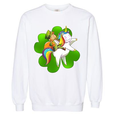 Cute Leprechaun Riding Unicorn Garment-Dyed Sweatshirt