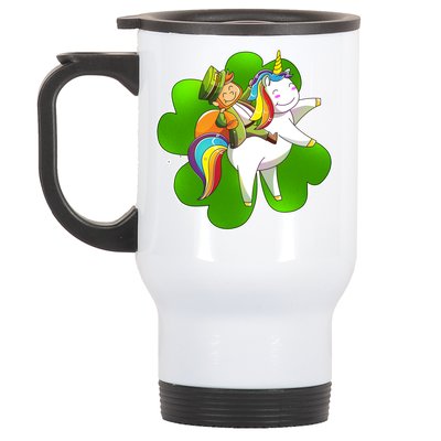 Cute Leprechaun Riding Unicorn Stainless Steel Travel Mug