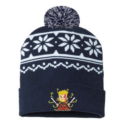 Cute Lightning Cartoon God Of Thunder USA-Made Snowflake Beanie