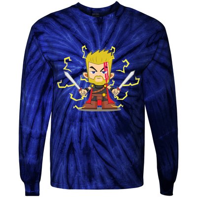 Cute Lightning Cartoon God Of Thunder Tie-Dye Long Sleeve Shirt