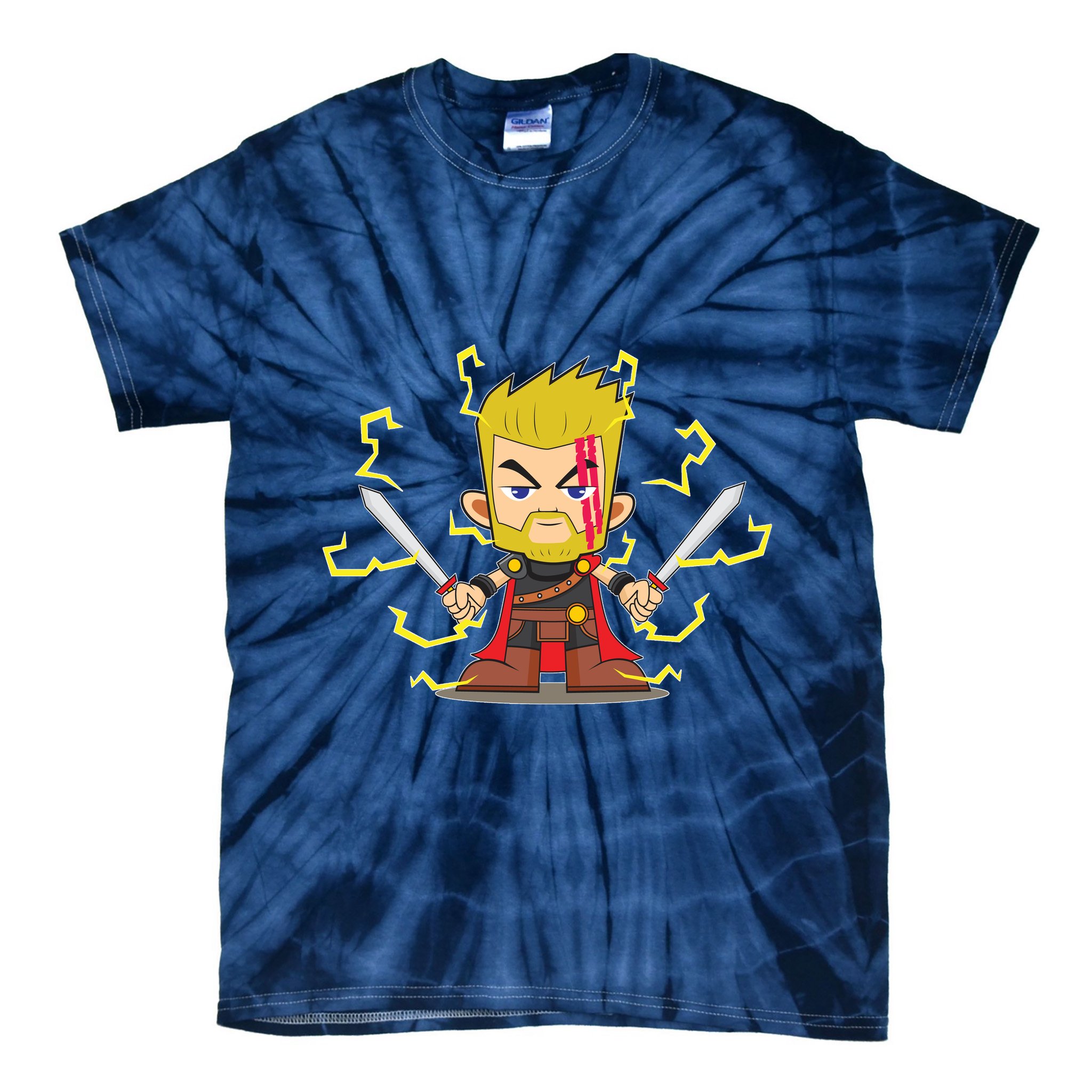 Cute Lightning Cartoon God Of Thunder Tie-Dye T-Shirt