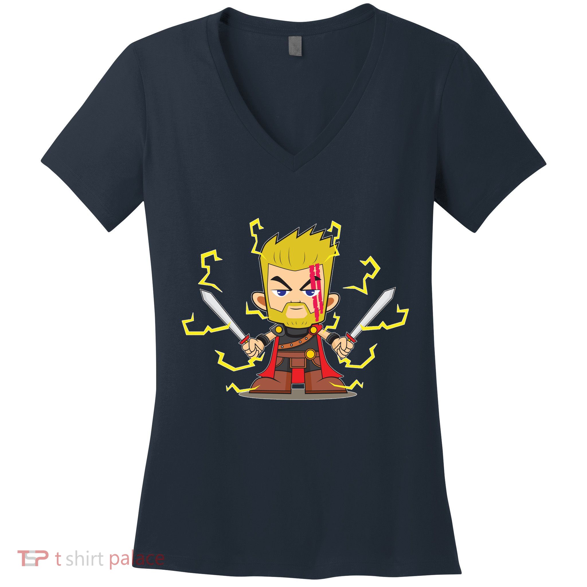 Cute Lightning Cartoon God Of Thunder Women's V-Neck T-Shirt