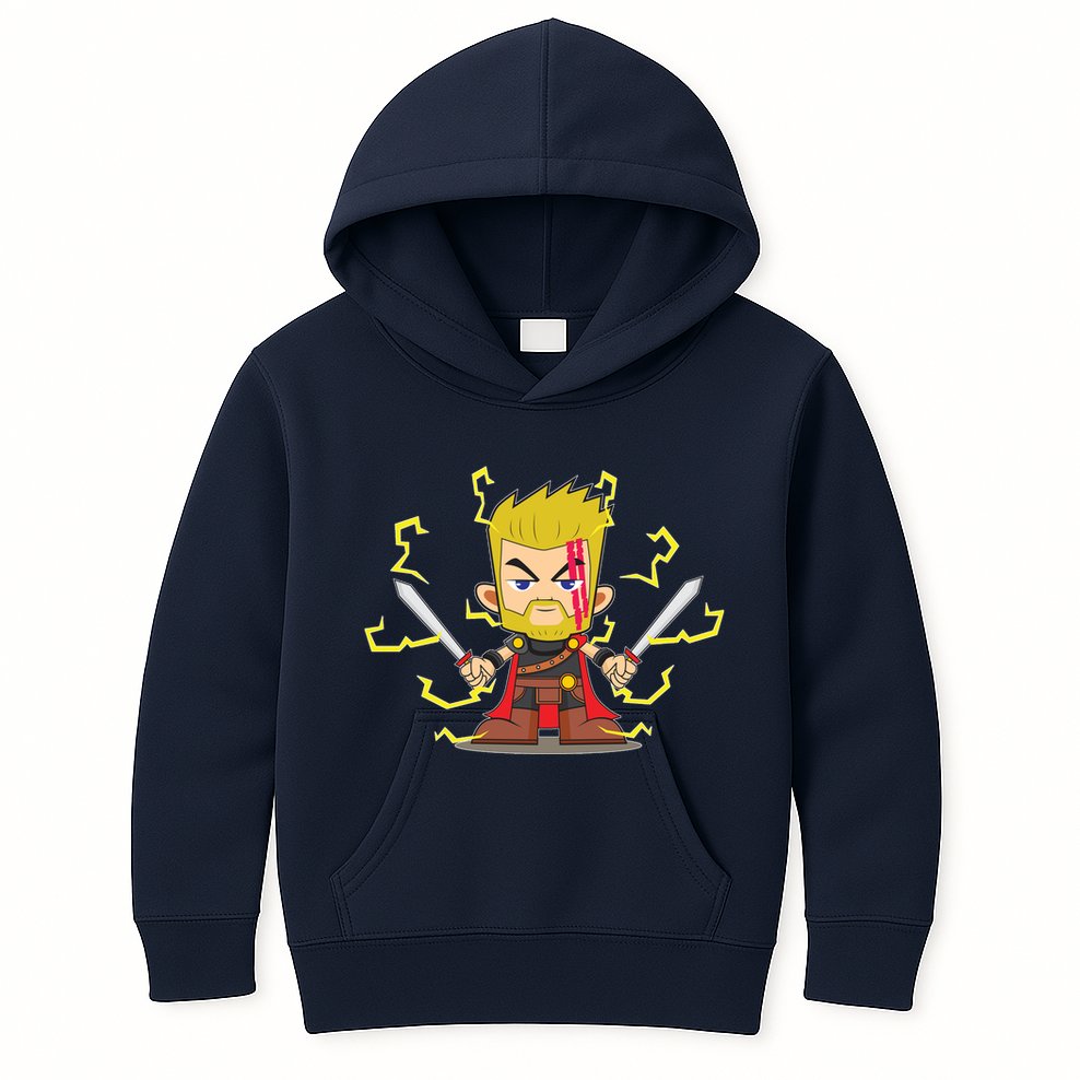 Cute Lightning Cartoon God Of Thunder Kids Hoodie