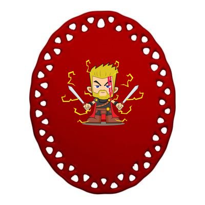 Cute Lightning Cartoon God Of Thunder Ceramic Oval Ornament