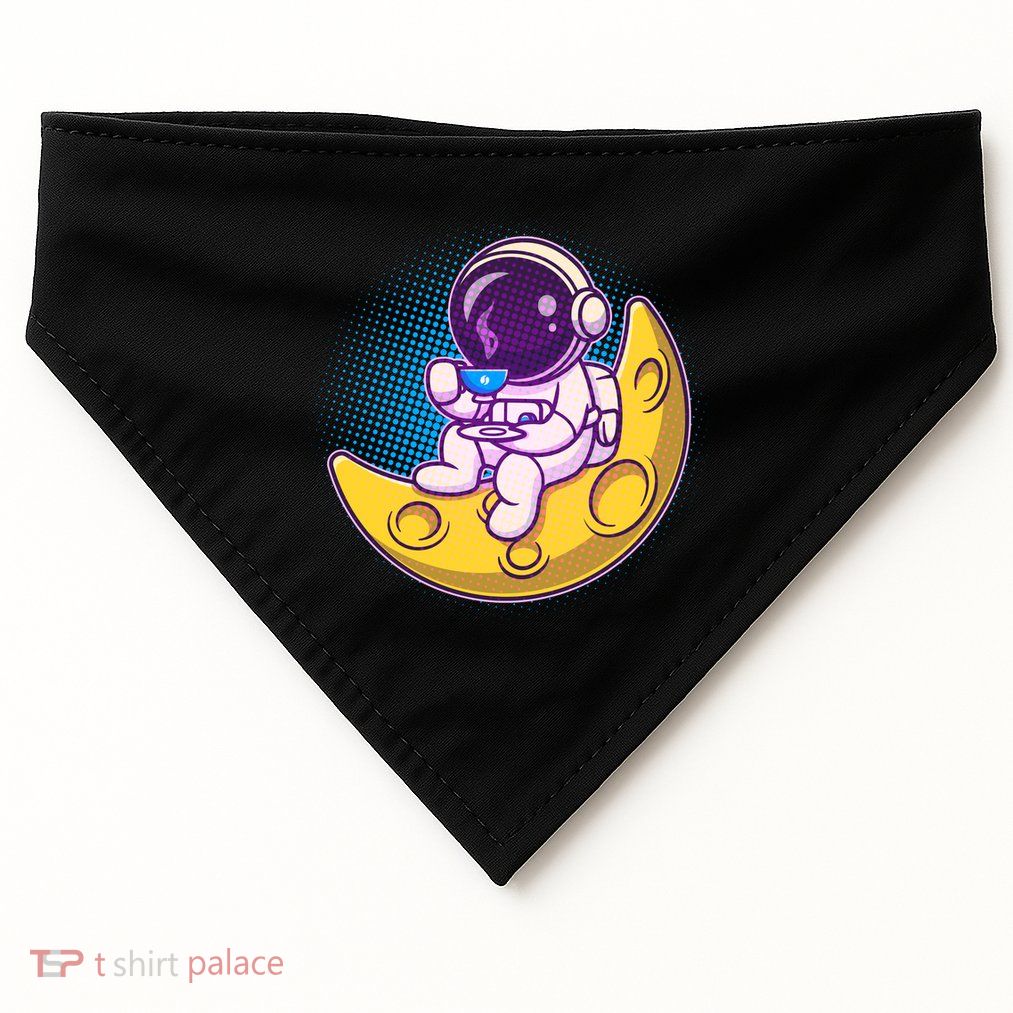 Cute Little Astronaut Drinking Coffee USA-Made Doggie Bandana