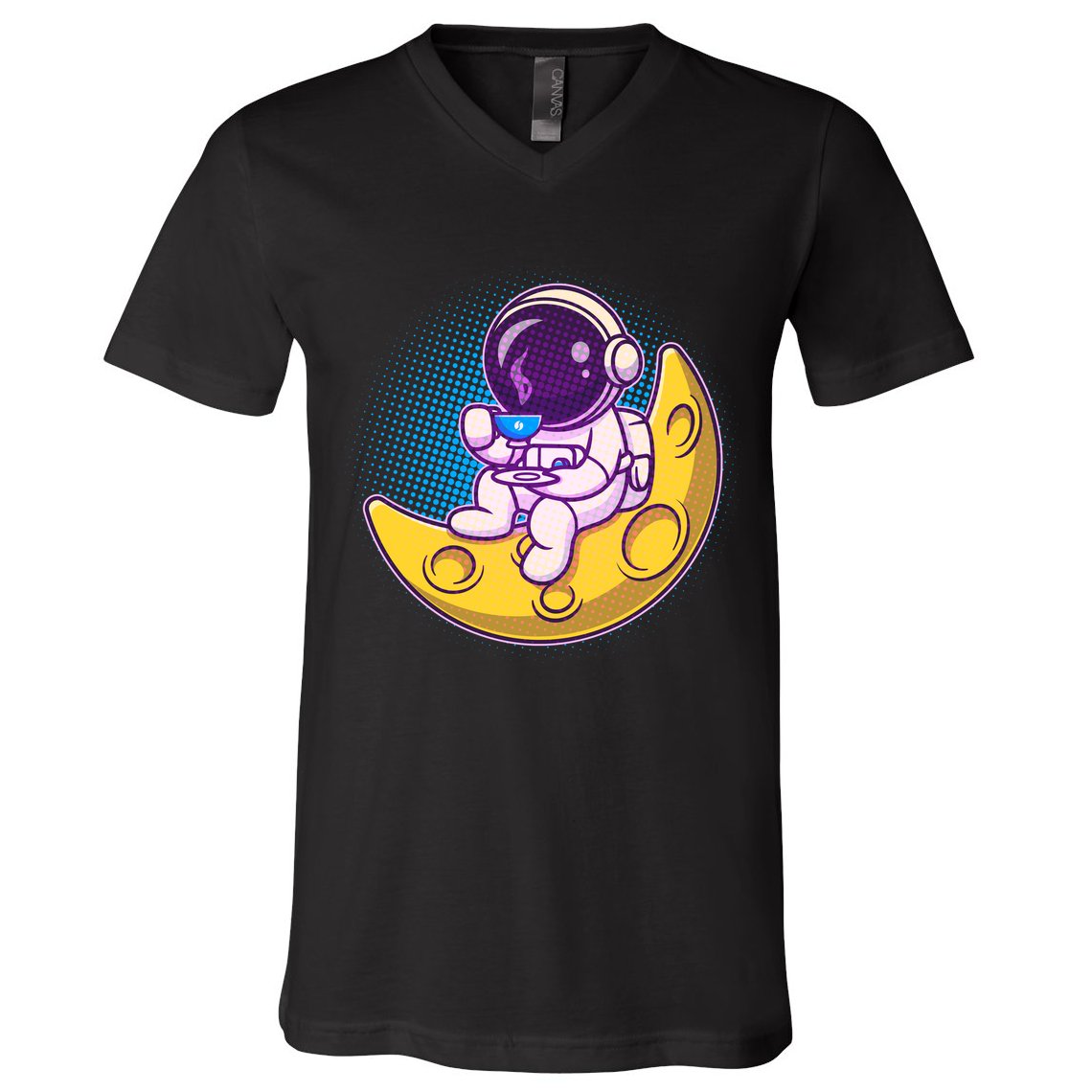 Cute Little Astronaut Drinking Coffee V-Neck T-Shirt