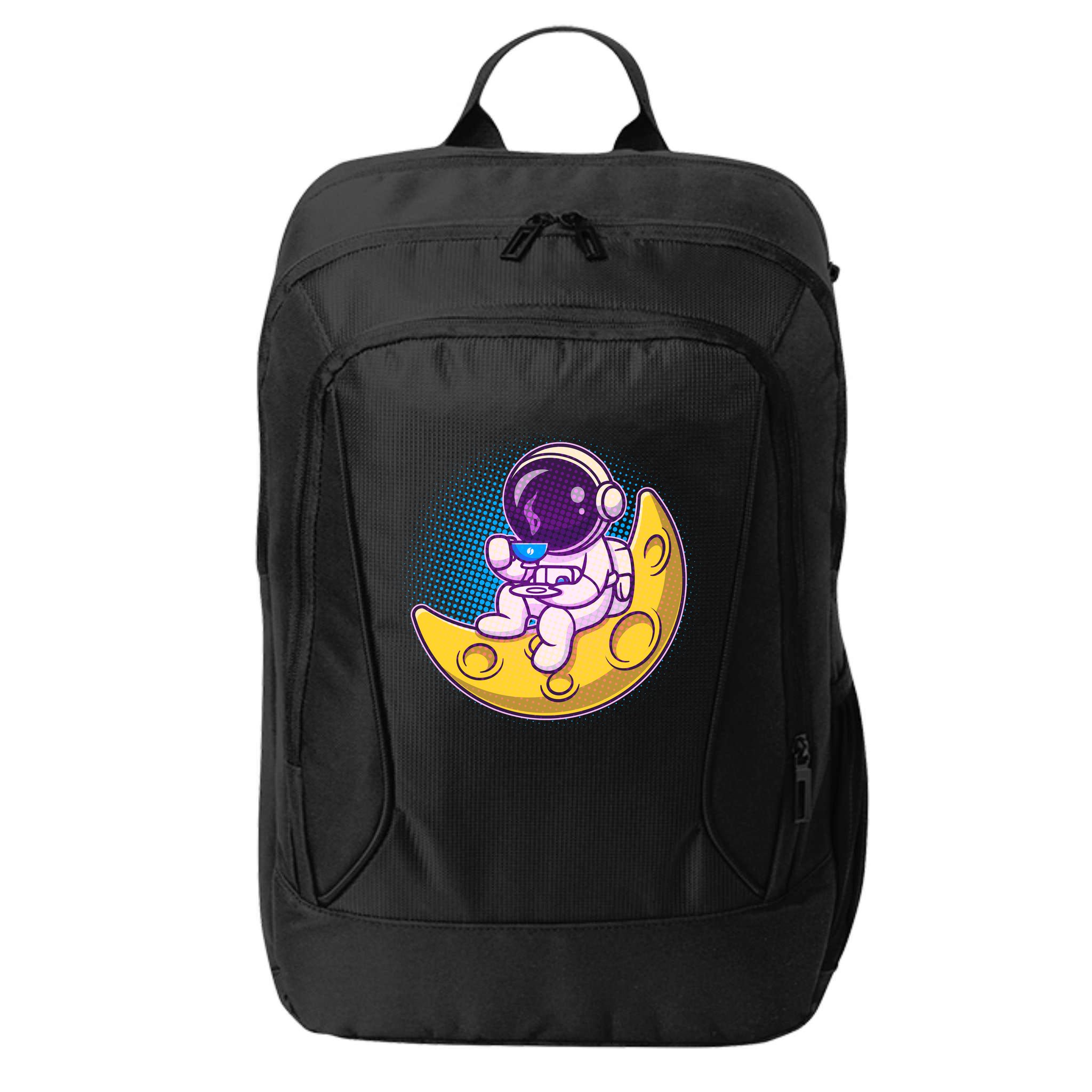 Cute Little Astronaut Drinking Coffee City Backpack