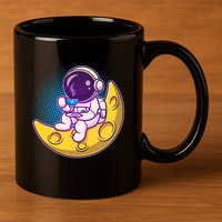 Cute Little Astronaut Drinking Coffee 11oz C Handle Ceramic Mug