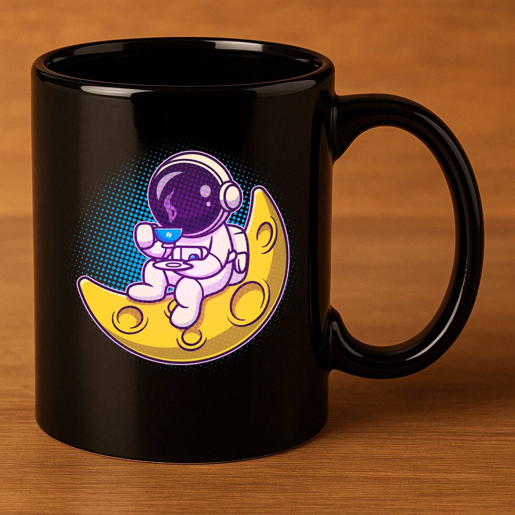 Cute Little Astronaut Drinking Coffee 11oz C Handle Ceramic Mug