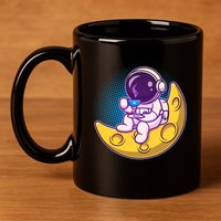 Cute Little Astronaut Drinking Coffee 11oz C Handle Ceramic Mug
