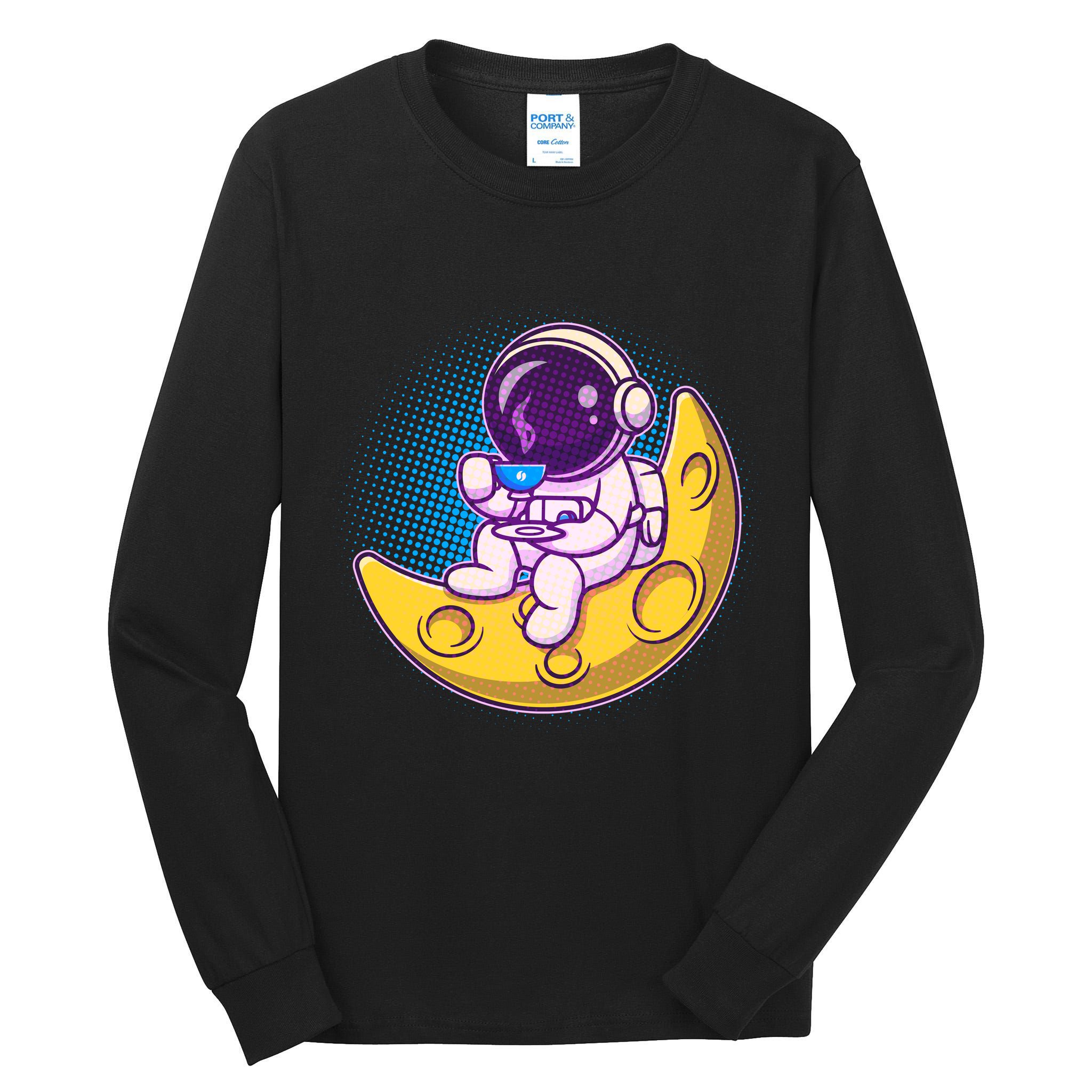 Cute Little Astronaut Drinking Coffee Tall Long Sleeve T-Shirt
