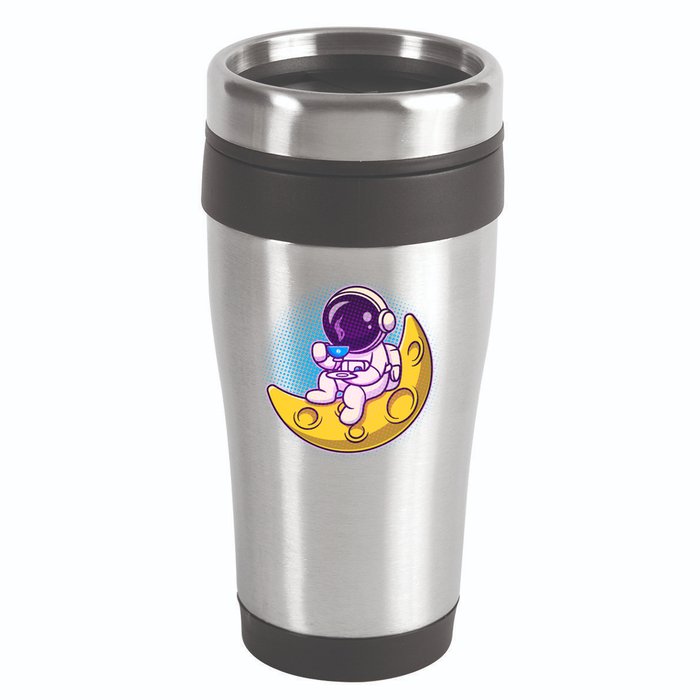 Cute Little Astronaut Drinking Coffee 16oz Travel Tumbler