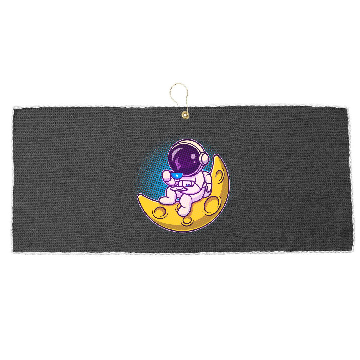 Cute Little Astronaut Drinking Coffee Large Microfiber Waffle Golf Towel